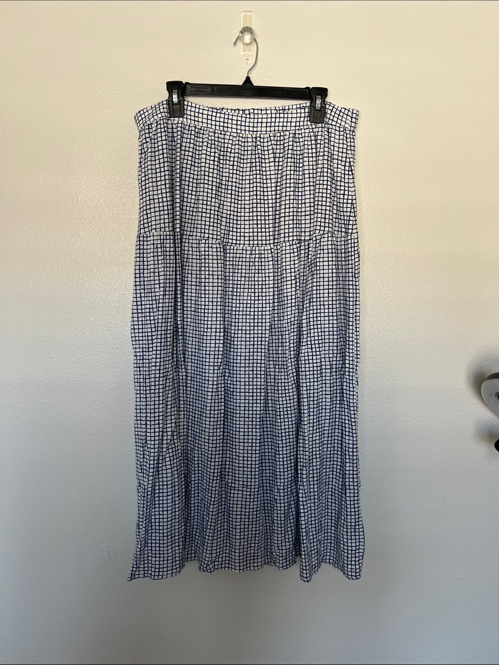 EUC Universal Thread Women's Linen Blue and White Check Maxi Skirt sz XL